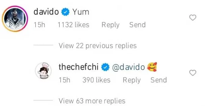 Chioma reacts to Davido’s flattering comment on her post