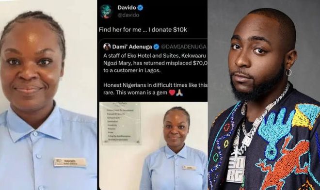 davido donates 10k 8.6m to hotel staff kekwaaru ngozi mary for returning misplaced 70k n60m to a customer