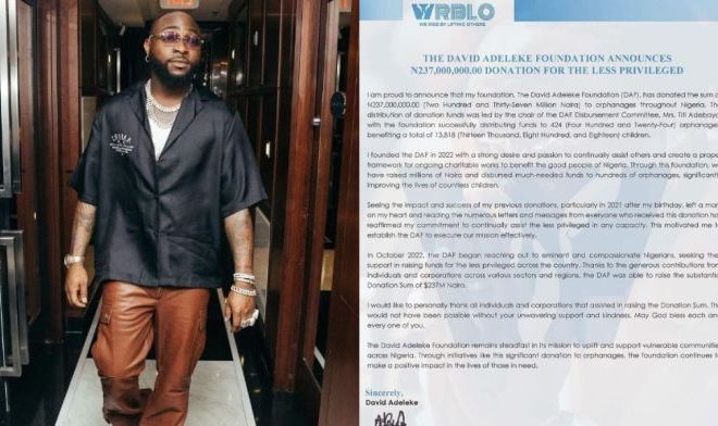 singer davido disburses n237m to the less privileges through the adeleke foundation