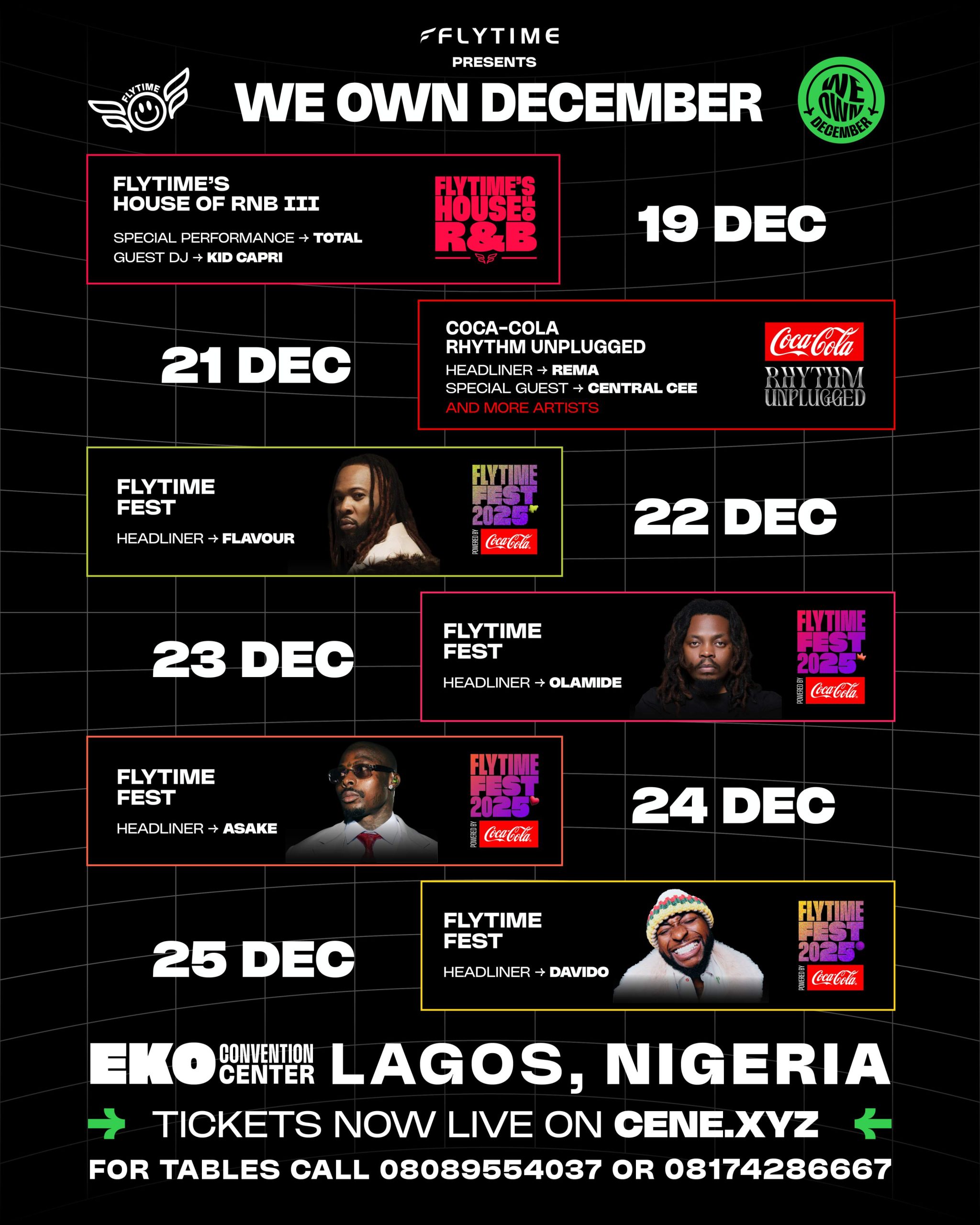 Rema, Davido, Asake, and Olamide Headline Flytime’s December Lineup with Rhythm Unplugged and Flytime Fest